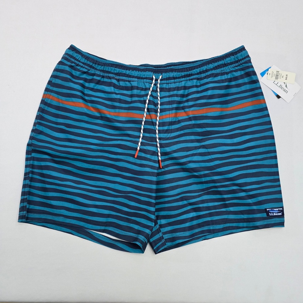 LL Bean Mens Swim Trunks XXL Blue Striped Board Shorts 503781 NWT